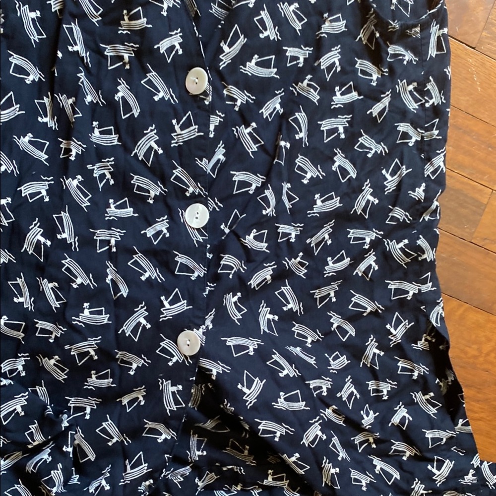 Navy Button-Up with White Abstract Design - Picture 2 of 16